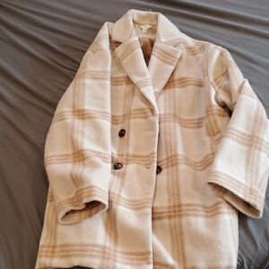 Time and Tru Women's Plaid Tan Pea Coat
